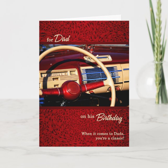 for Dad Red Classic Car Theme  Birthday Card (Front)