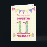 For Daughter 11th Birthday Primroses Bunting Card<br><div class="desc">A pretty 11th Birthday card for your daughter, with polka dot bunting, primrose flowers and numbers filled with a primrose pattern, all on a pale yellow check gingham background. The front cover message is, 'To a very special DAUGHTER 11 TODAY!' The inside message is just a suggestion and you can...</div>