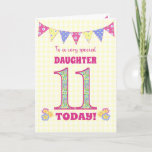 For Daughter 11th Birthday Primroses Bunting Card<br><div class="desc">A pretty 11th Birthday card for your daughter, with polka dot bunting, primrose flowers and numbers filled with a primrose pattern, all on a pale yellow check gingham background. The front cover message is, 'To a very special DAUGHTER 11 TODAY!' The inside message is just a suggestion and you can...</div>