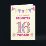 For Daughter 16th Birthday Primroses Bunting Card<br><div class="desc">A pretty 16th Birthday card for your daughter, with polka dot bunting, primrose flowers and numbers filled with a primrose pattern, all on a pale yellow check gingham background. The front cover message is, 'To a very special DAUGHTER 16 TODAY!' The inside message is just a suggestion and you can...</div>