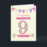 For Daughter 9th Birthday Primroses Bunting Card<br><div class="desc">A pretty 9th Birthday card for your daughter, with polka dot bunting, primrose flowers and numbers filled with a primrose pattern, all on a pale yellow check gingham background. The front cover message is, 'To a very special DAUGHTER 9 TODAY!' The inside message is just a suggestion and you can...</div>
