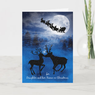 for Daughter and Fiance Christmas Kissing Reindeer Holiday Card