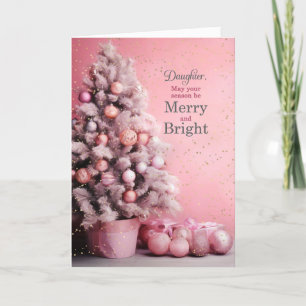 for Daughter Merry and Bright Pink Christmas Holiday Card