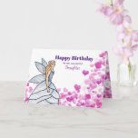 For Daughter on Birthday Fairy with Pink Hearts Card<br><div class="desc">Designed based on my fashion illustration of a beautiful blonde hair lady wearing stunning classic elegant white grey flower petal dress. The design has customisable text on the centre for birthday greetings to a fairy fans.</div>