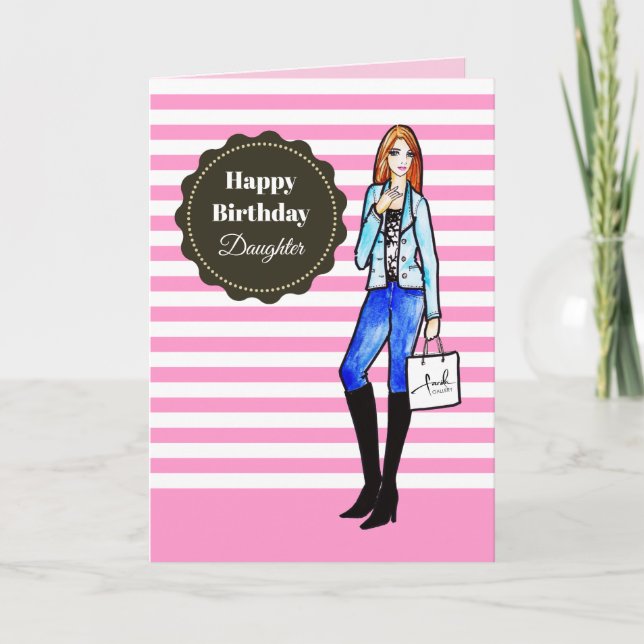 For Daughter on Birthday Girl with Denim Jacket Card (Front)