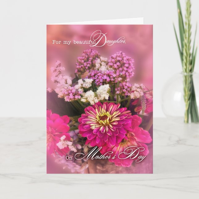 For Daughter on Mother's Day Pink Feminine Bouquet Card (Front)