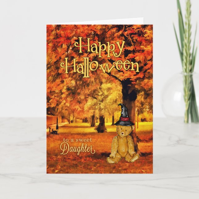 for Daughter Teddy Bear Witch Halloween Card (Front)