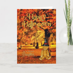 for Daughter Teddy Bear Witch Halloween Card