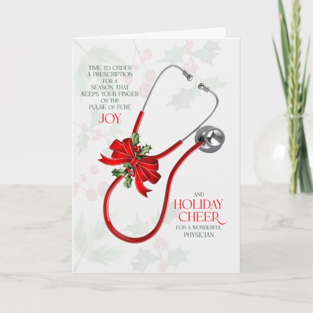 for Doctor Stethoscope Joy and Cheer Holiday Card (Front)