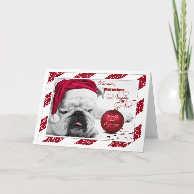 for Employee Bulldog Pet Lover Christmas Holiday Card (Front)