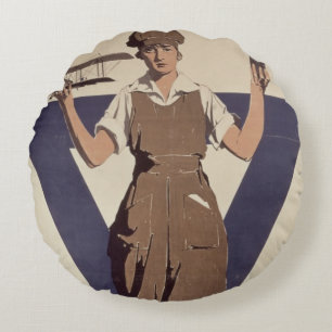 For Every Fighter a Woman Worker Round Cushion