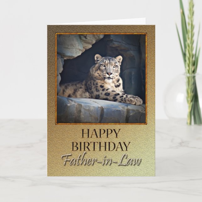 For father-in-law a Birthday with a snow leopard Card (Front)