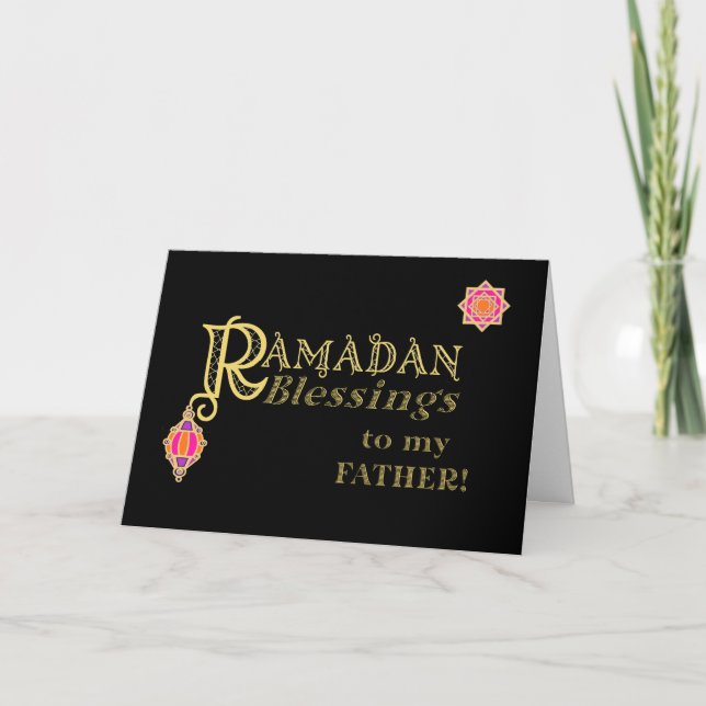 For Father Ramadan Blessings Gold on Black Card (Front)