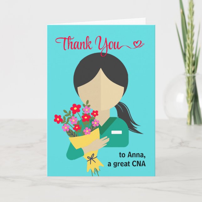 For Female CNA Thank You with Bouquet Card (Front)