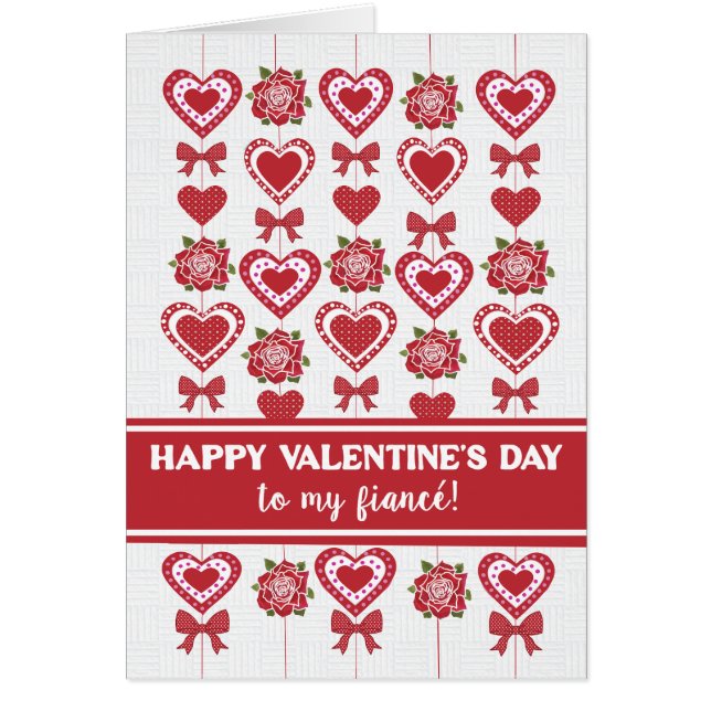 For Fiance Valentine's Red Roses Hearts Bows (Front)