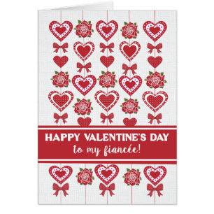 For Fiancee Valentine's Red Roses Hearts Bows