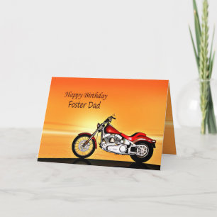 For Foster Dad, Motorcycle sunset birthday Card