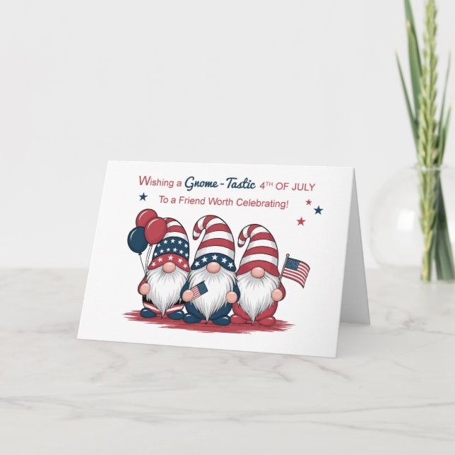 For Friend Fourth of July Cute Patriotic Gnomes Card (Front)