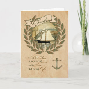 for Friend Nautical Sailing Theme Birthday Card