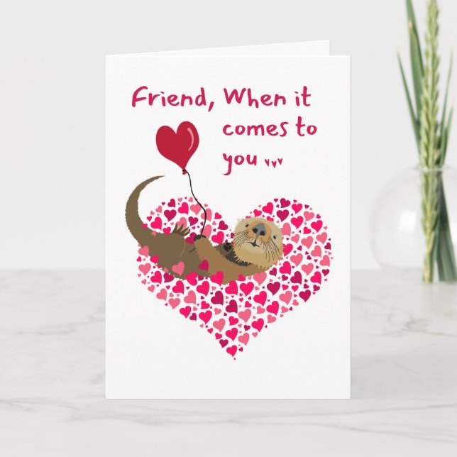 For Friend Otter Valentine’s Day in Heart Pool Card (Front)