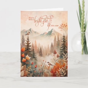 for Friend Sentimental Autumn Mountain Pines Holiday Card