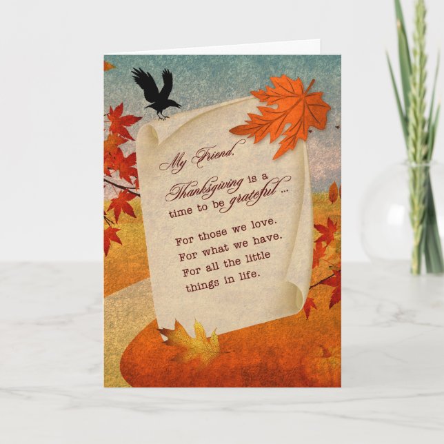 for Friend Sentimental Autumn Path Thanksgiving Holiday Card (Front)