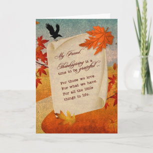 for Friend Sentimental Autumn Path Thanksgiving Holiday Card
