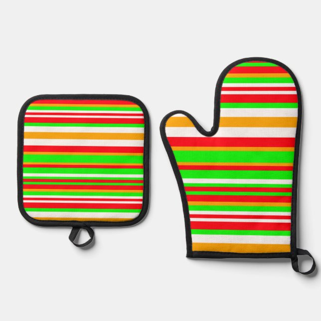 For Fun Vibrant Stripes Pattern Oven Mitt & Pot Holder Set (Front)