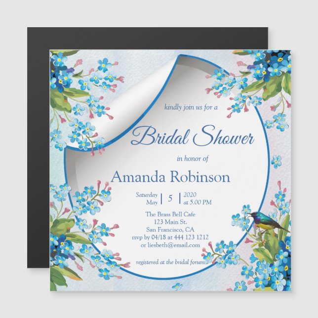 For-get-me-Not in Blue Bridal Shower Magnetic Invitation (Front/Back)