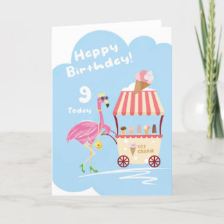 For Girl 9th Cute Flamingo Birthday Card