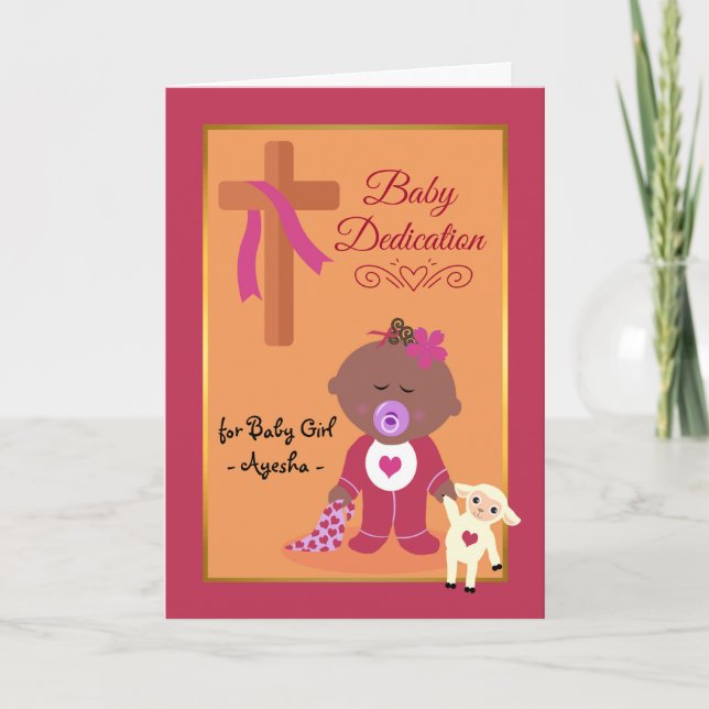 For Girl Baby Dedication Day Add a Name with Lamb Card (Front)