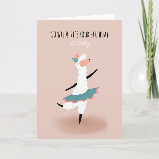 For Girl Cute Dancing Llama 8th Birthday Card (Front)