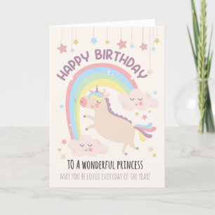 For Girl Cute Rainbow and Unicorn Birthday Card