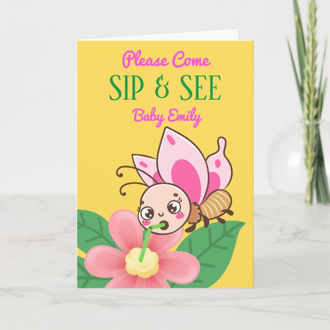 For Girl Sip and See Baby Shower Invitation (Front)