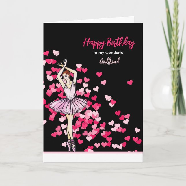For Girlfriend on Birthday Ballerina Pink Dress  Card (Front)