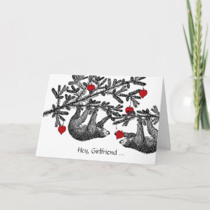 For Girlfriend Valentine’s Day Sloths and Hearts Card