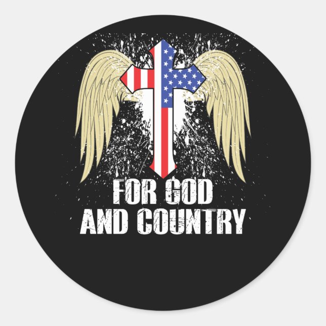 FOR GOD AND COUNTRY AMERICA FLAG CLASSIC ROUND STICKER (Front)