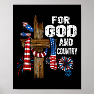 For God And Country Cross Christian Patriotic 4th Poster