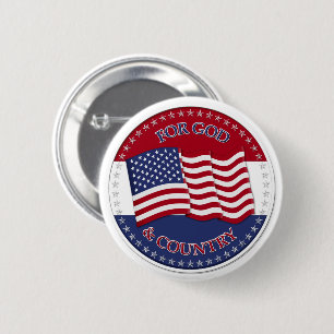 For God And Country - round with 50 stars US Flag 6 Cm Round Badge