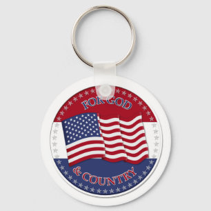 For God And Country - round with 50 stars US Flag Key Ring