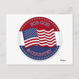 For God And Country - round with 50 stars US Flag Postcard