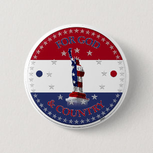 For God and Country Statue of Liberty 6 Cm Round Badge