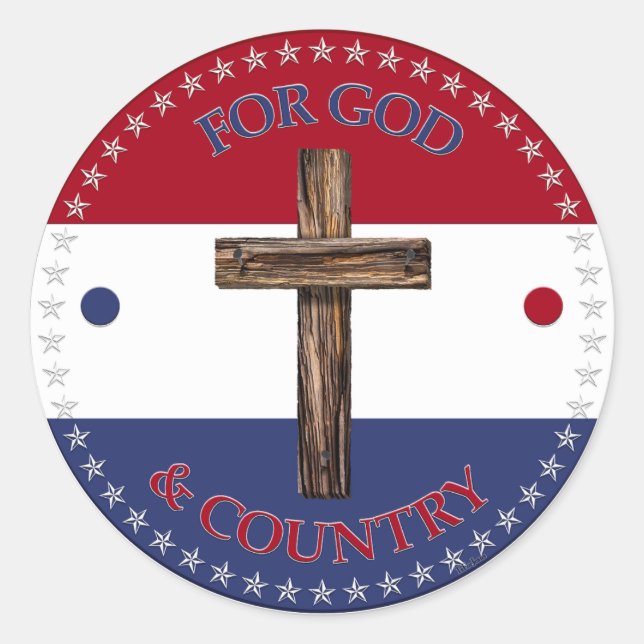 For God and Country with Cross Classic Round Sticker (Front)
