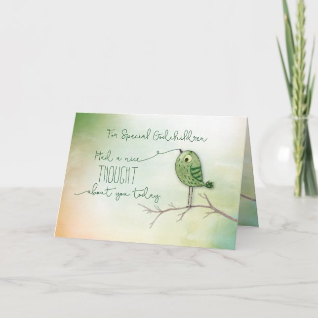 For Godchildren Bird in Tree Nice Thought of You Card (Front)