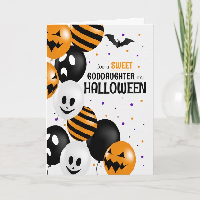 for Goddaughter Balloons Polka Dots Halloween Card (Front)
