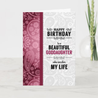 for Goddaughter's Birthday Pink Hearts and Paisley Card