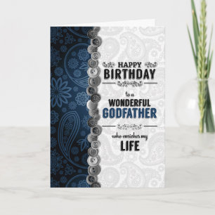 for Godfather Birthday Blue Paisley with Buttons Card
