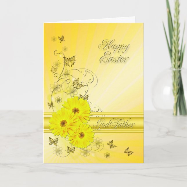 For Godfather, Easter card with yellow flowers (Front)