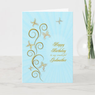 For godmother, Birthday with golden butterflies Card
