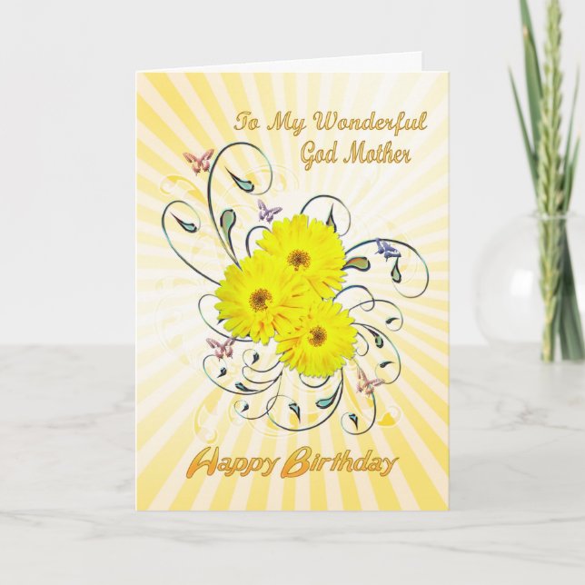 For Godmother, birthday with yellow flowers Card (Front)